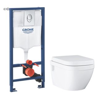 Промо-набор Euro Ceramic Cascade: подвесной унитаз Euro Ceramic с сиденьем и система инсталляции с панелью смыва (120730)