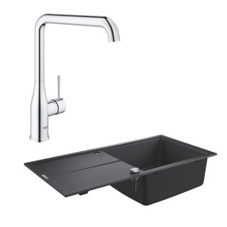 Промо-набор GROHE для кухни: композитная мойка K400 с одной чашей и крылом оборачиваемая и смеситель Essence кухонный с L-образным изливом (130641)