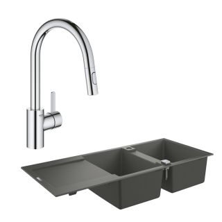 Промо-набор GROHE для кухни: композитная мойка K500 и смеситель Eurosmart Cosmopolitan для мойки с выдвижным аэратором (130647)