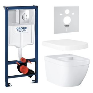 Промо-набор GROHE Euro Ceramic: подвесной унитаз Euro Ceramic с сиденьем, система инсталляции с панелью смыва, звукоизоляционный комплект (120221)
