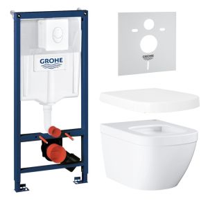 Промо-набор GROHE Euro Ceramic: подвесной унитаз Euro Ceramic с сиденьем, система инсталляции с панелью смыва, звукоизоляционный комплект (120222)