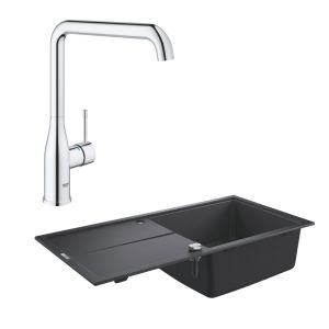 Промо-набор GROHE для кухни: композитная мойка K400 с одной чашей и крылом оборачиваемая и смеситель Essence кухонный с L-образным изливом (130641)