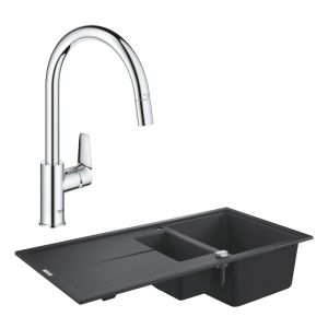 Промо-набор для кухни: композитная мойка GROHE K400 оборачиваемая, смеситель для мойки GROHE BauEdge (130642)