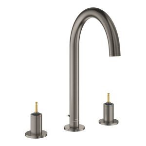 Смеситель для раковины на три отверстия GROHE Atrio Private Collection, монтаж на бортик, размер L, без рукояток, темный графит матовый (20593AL0)