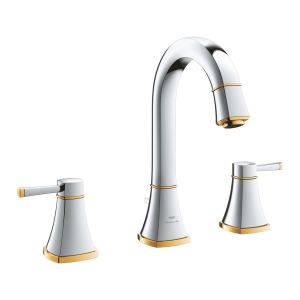 Смеситель для раковины GROHE Grandera, на 3 отверстия с донным клапаном, хром/золото (20619IG0)