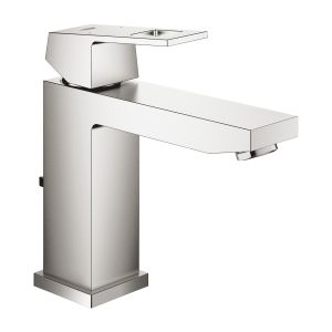 Смеситель для раковины GROHE Eurocube, со сливным гарнитуром, суперсталь (23445DC0)