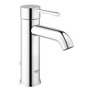 Смеситель для раковины GROHE Essence+ с донным клапаном, низким изливом и энергосберегающим картриджем, хром (23591001)
