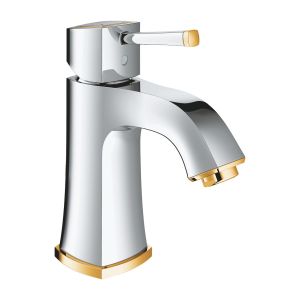 Смеситель однорычажный для раковины GROHE Grandera, гладкий корпус, хром/золото (24370IG0)