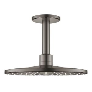 Верхний душ с потолочным душевым кронштейном GROHE Rainshower SmartActive 310, 142 мм, 2 режима струи, темный графит матовый (26477AL0)