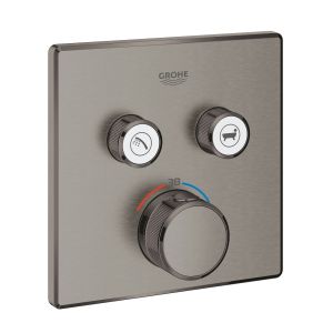 Термостат для ванны/душа Grohe Grohtherm SmartControl, квадратная розетка, 2 кнопки управления, внешняя часть, темный графит матовый (29124AL0)