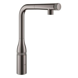 Смеситель для кухни GROHE Essence SmartControl, с выдвижным L-образным изливом, темный графит глянец (31615A00)