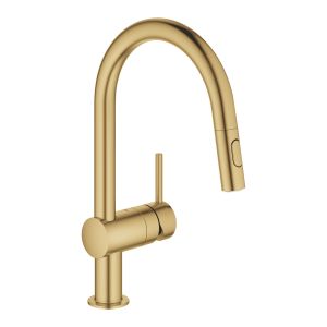 Смеситель для кухни GROHE Minta, однорычажный, с выдвижным изливом и аэратором, С-излив, холодный рассвет матовый (32321GN2)