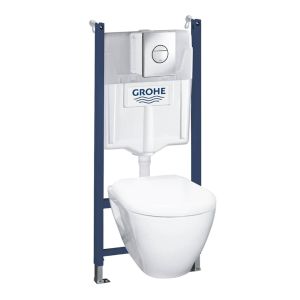 Набор GROHE Solido 5 в 1, с подвесным унитазом, сиденьем с крышкой и панелью смыва Nova Cosmopolitan, хром (38973000)