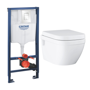 Промо-набор GROHE Euro: подвесной унитаз GROHE Euro каскад с сиденьем, система инсталляции с гигиенической панелью смыва (130703)