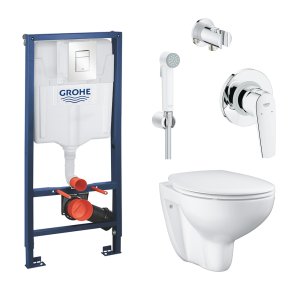 Промо-набор GROHE BAU: подвесной унитаз GROHE BAU с сиденьем, система инсталляции с гигиенической панелью смыва, гигиенический душ (120461)
