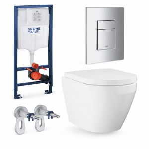 Промо-набор GROHE Euro Compact: подвесной унитаз с сиденьем и система инсталляции с панелью смыва (120509)